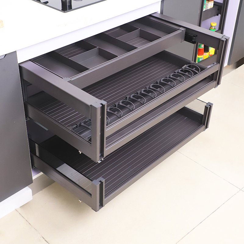 Metal Organizer Storage Multi-Function Slide 2 Tier Wire Stainless Steel Cabinet Sliding Kitchen Pull Out Basket Drawers