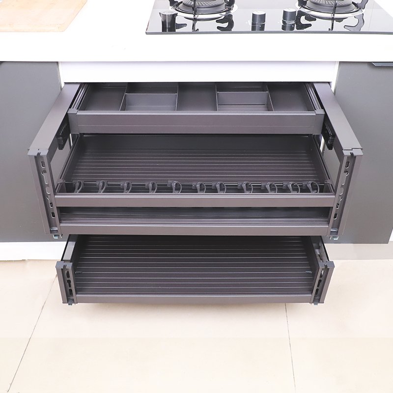 Metal Organizer Storage Multi-Function Slide 2 Tier Wire Stainless Steel Cabinet Sliding Kitchen Pull Out Basket Drawers