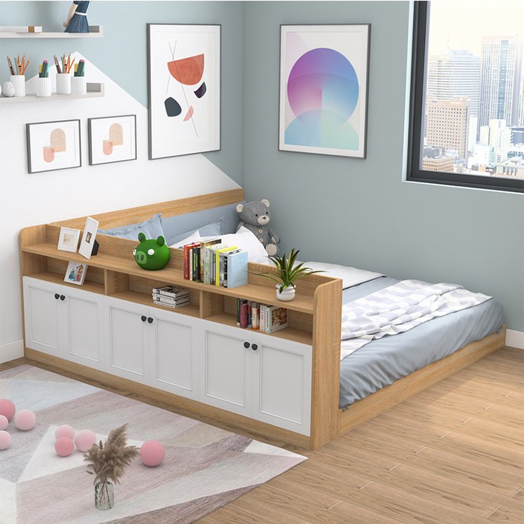 Simple style double twin bed with drawers storage bed home furniture