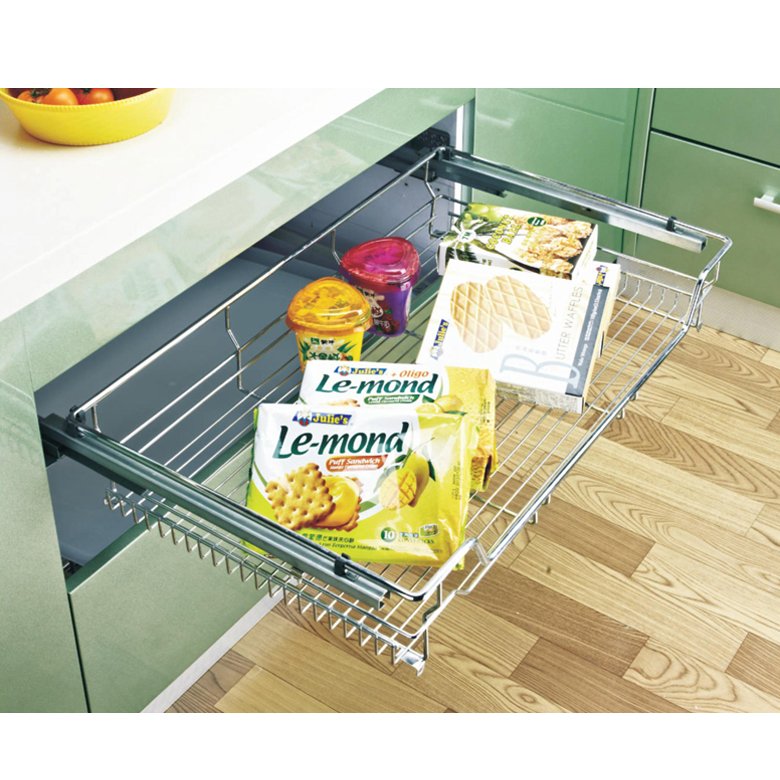 WELLTOP Kitchen Organizer Cabinet Systems Chrome Wire Basket Basket Iron Kitchen Storage VT-09.440 Drawers Pull Out Metal Modern