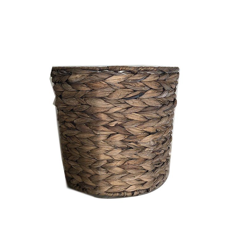 Water Hyacinth Weave Straw Basket Cube Storage For Plant Flower With Plastic Liner