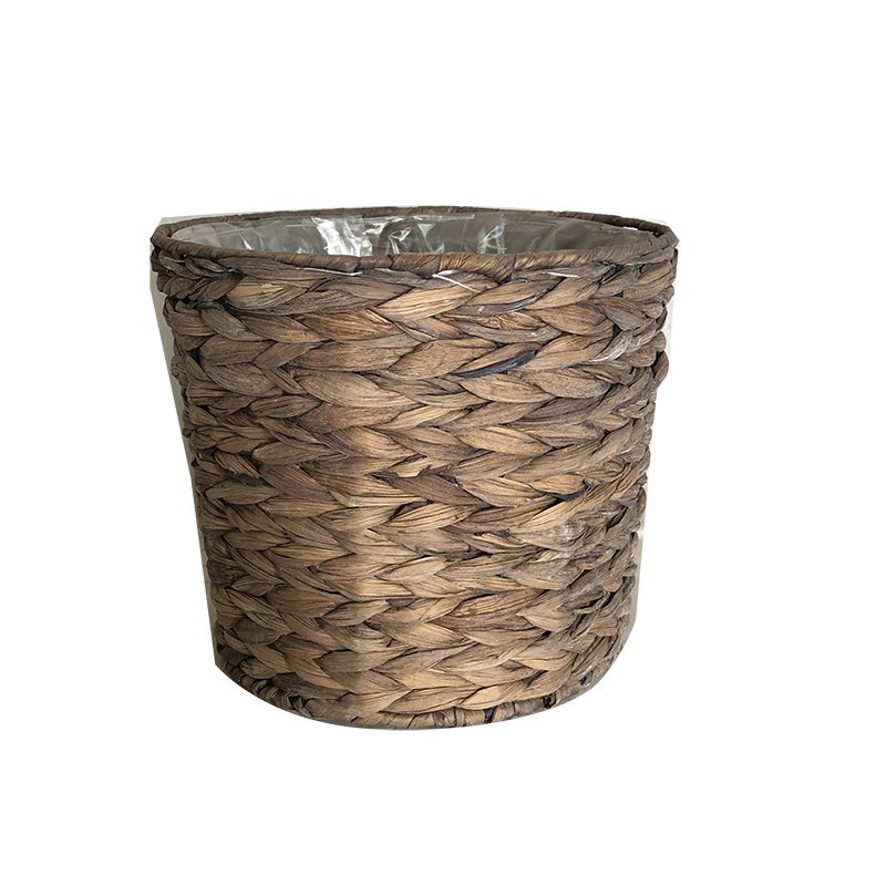 Water Hyacinth Weave Straw Basket Cube Storage For Plant Flower With Plastic Liner