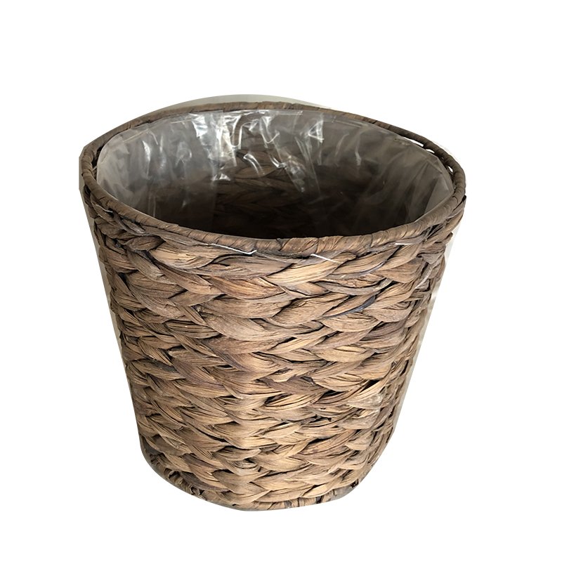 Water Hyacinth Weave Straw Basket Cube Storage For Plant Flower With Plastic Liner