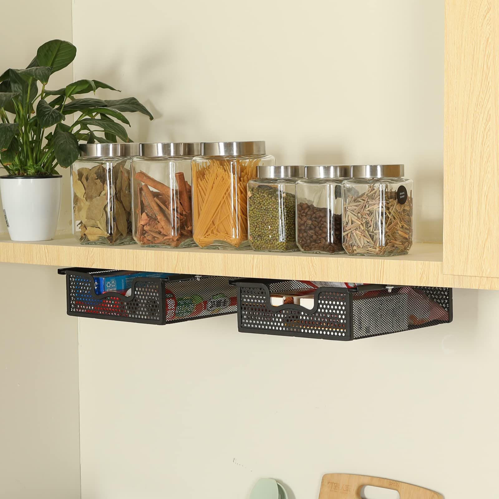 Hot sale Sliding Under Storage Organizer 2 Pack Hanging Pull out Drawer Basket with kitchen drawer organizer