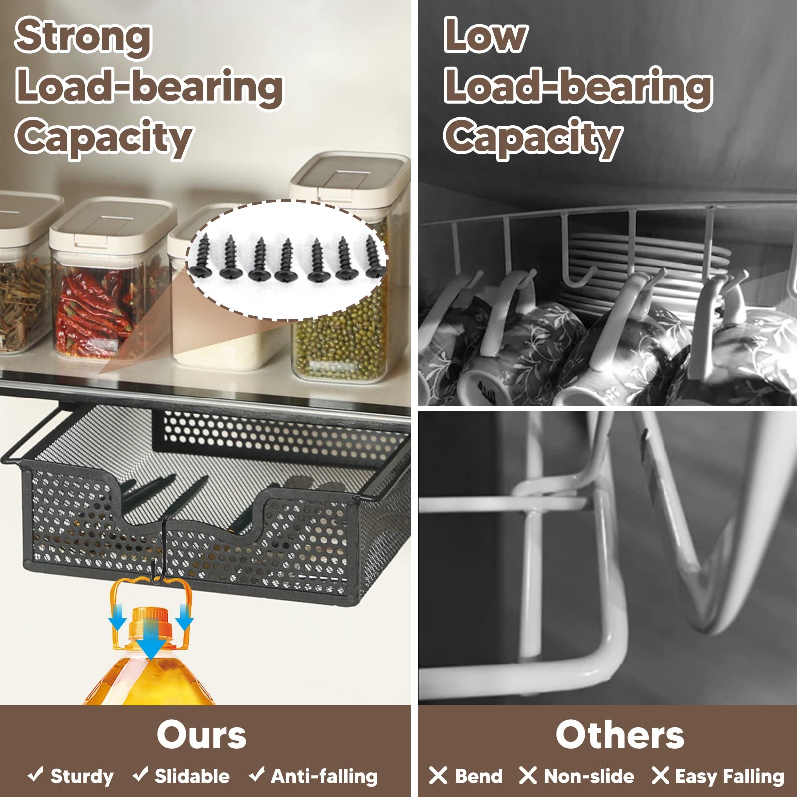 Hot sale Sliding Under Storage Organizer 2 Pack Hanging Pull out Drawer Basket with kitchen drawer organizer
