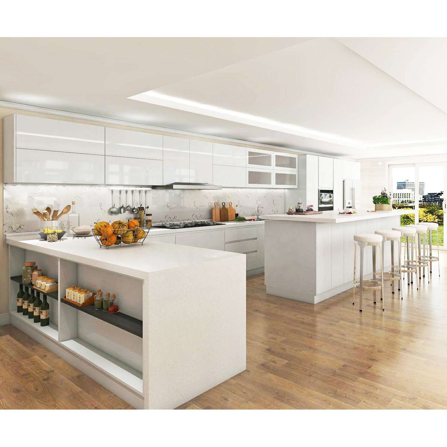 PA new design horizontal hpl white lacquer painting modern home kitchen cabinet