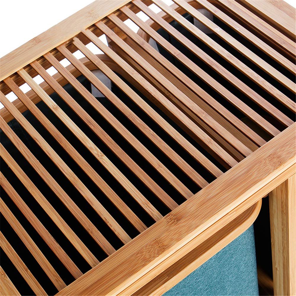 Modern 3 Divided Bamboo Laundry Hamper Sorter Dirty Clothes Hinder Station 3 Slide Drawer Storage Fabric Bag Bathroom Furniture