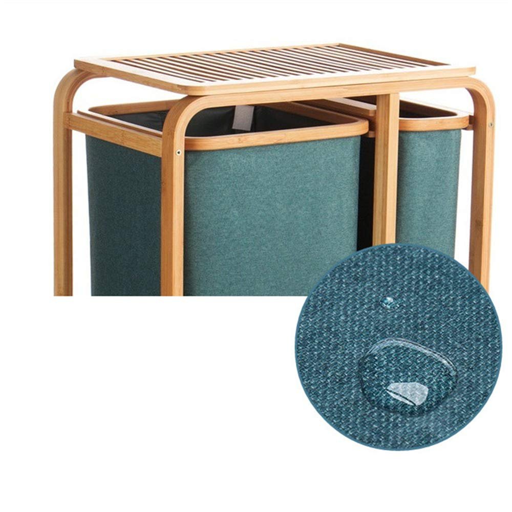 Modern 3 Divided Bamboo Laundry Hamper Sorter Dirty Clothes Hinder Station 3 Slide Drawer Storage Fabric Bag Bathroom Furniture