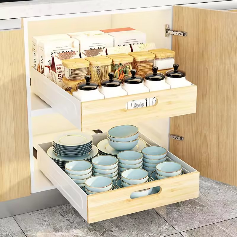 new bamboo standing pull out spice rack storage drawer seasoning organizer for cabinet under shelf kitchen