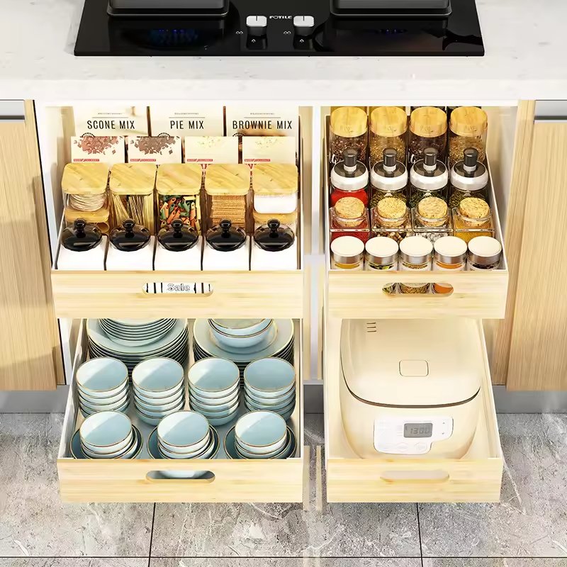 new bamboo standing pull out spice rack storage drawer seasoning organizer for cabinet under shelf kitchen