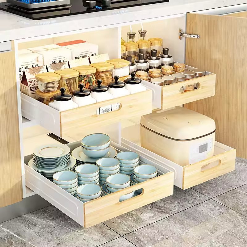 new bamboo standing pull out spice rack storage drawer seasoning organizer for cabinet under shelf kitchen