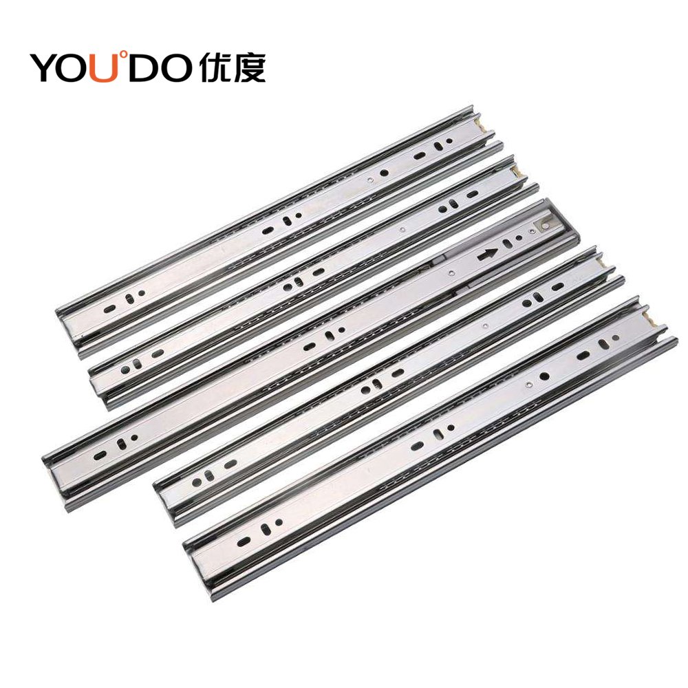 YOUDO 1.5mm Steel Cabinet Metal Tool Telescopic Rail 3 fold Full Extension Channel Ball Bearing Soft Close Drawer Slide