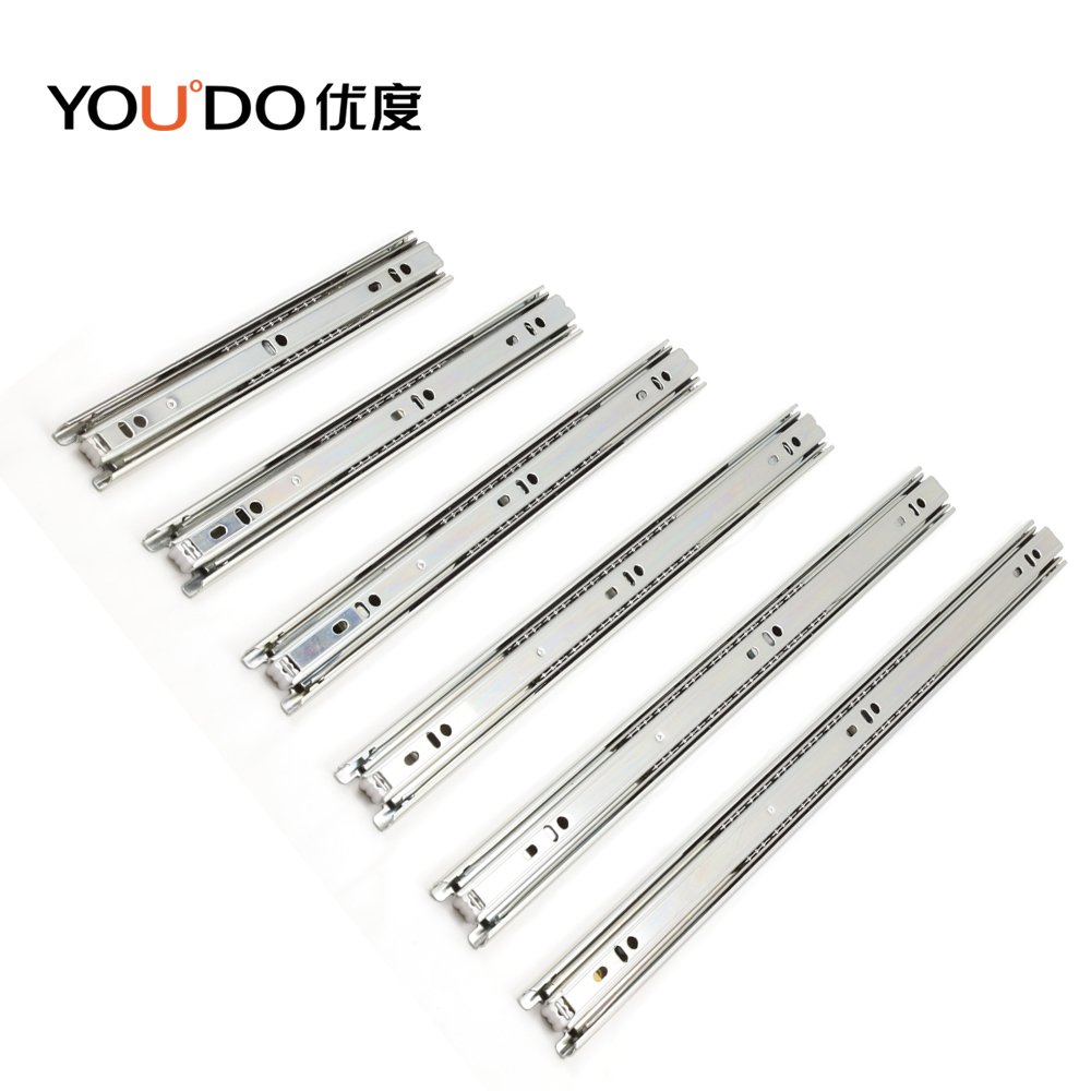 YOUDO 1.5mm Steel Cabinet Metal Tool Telescopic Rail 3 fold Full Extension Channel Ball Bearing Soft Close Drawer Slide