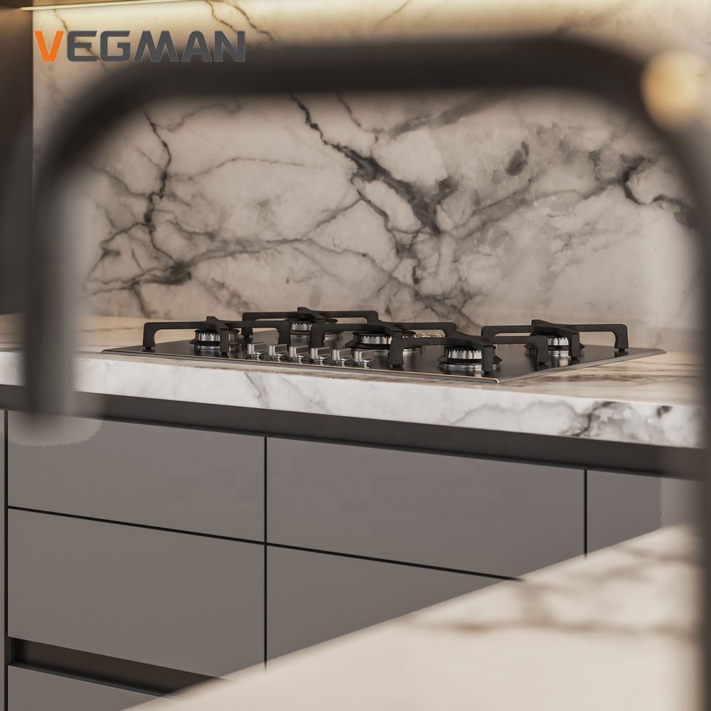 Ready To Assemble Luxury Kitchen Cabinet Marble Countertops PET Matte Gray Modern Kitchen Cabinet Kitchen Furniture Set