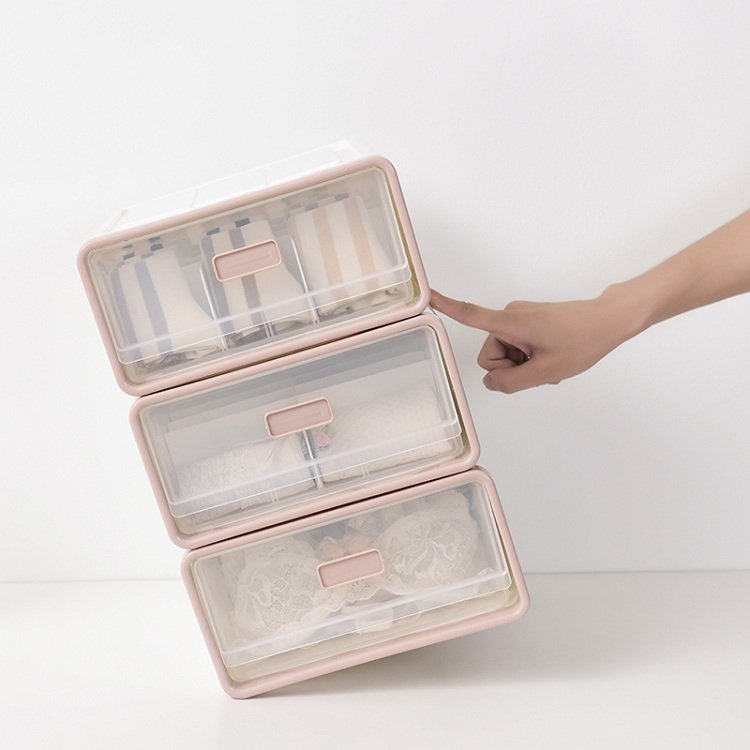 High quality durable plastic stackable drawer type clothes and cosmetic storage box