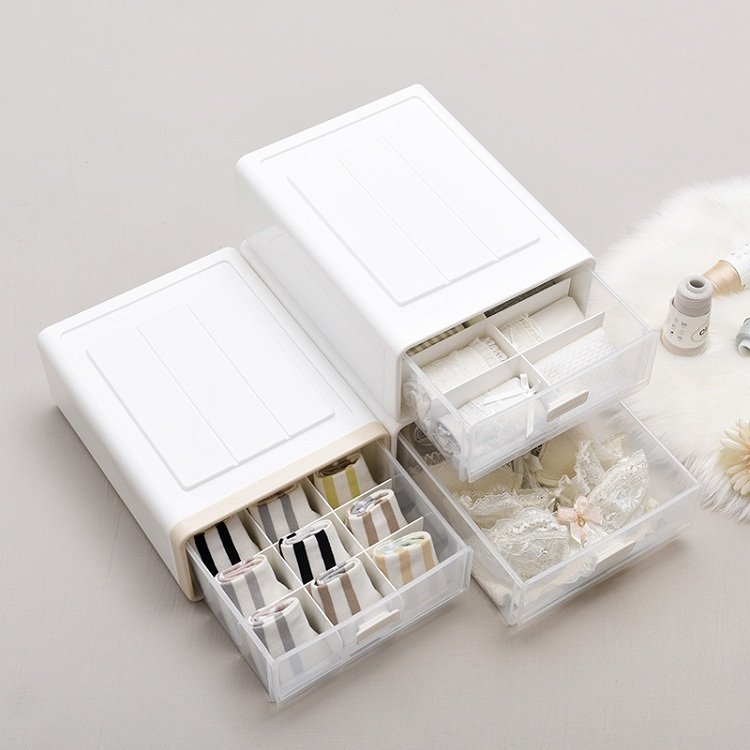 High quality durable plastic stackable drawer type clothes and cosmetic storage box