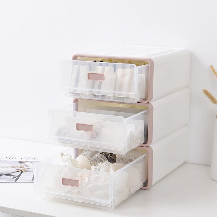 High quality durable plastic stackable drawer type clothes and cosmetic storage box