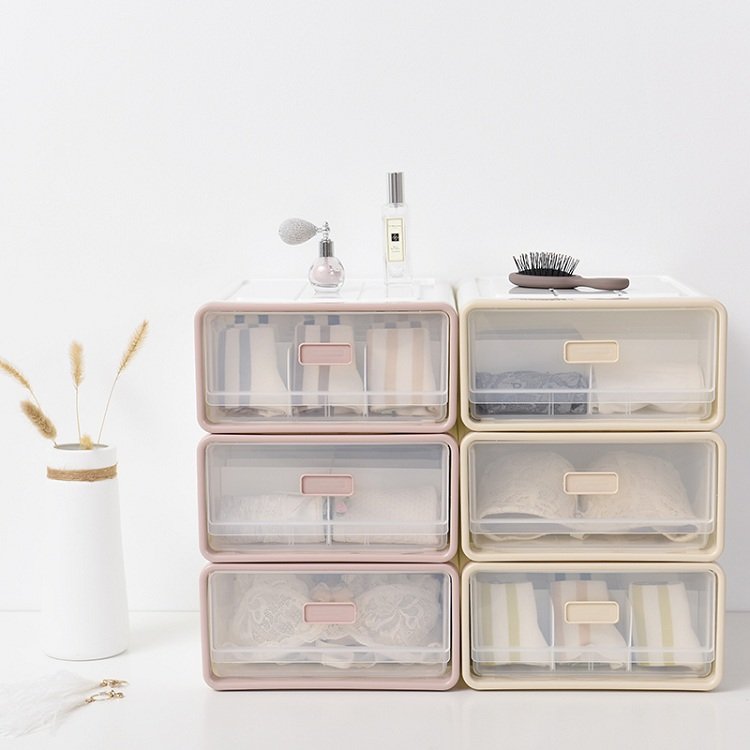 High quality durable plastic stackable drawer type clothes and cosmetic storage box