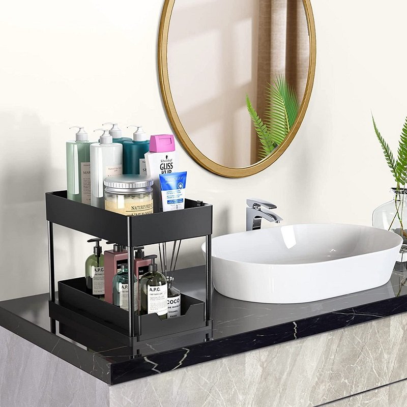 Under Sink Storage Organizer 2 Tier Drawer Multipurpose Rack Cabinet Under Sink Storage Rack Bathroom Kitchen Organizer Foldable
