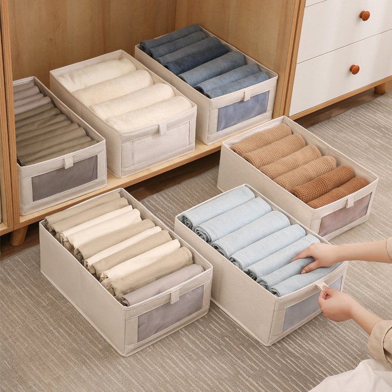 Foldable Storage Bag Basket for Clothes Travel Pants & Jeans Organizers Closet Drawer Bin for Bathroom & Living Room