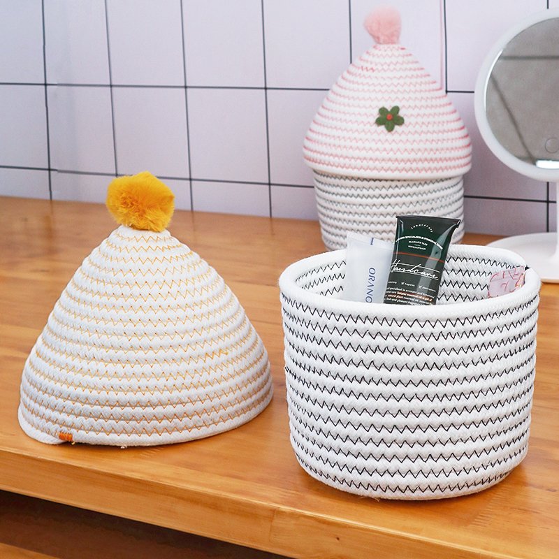 Small Mini Woven Baskets Round Cotton Rope Basket Little Storage Baskets for Organizing Bins Baby Toy Keys Snack Drawer Gifts