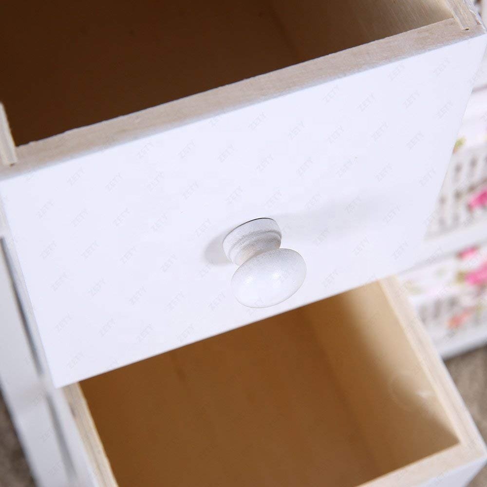 Chest of Drawers White Wooden Bedside Cabinet with Storage Wicker Baskets