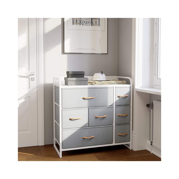 Luxury Modern Corner Bedroom Furniture Storage Fabric Clothing White 6 Drawers Chest Dresser