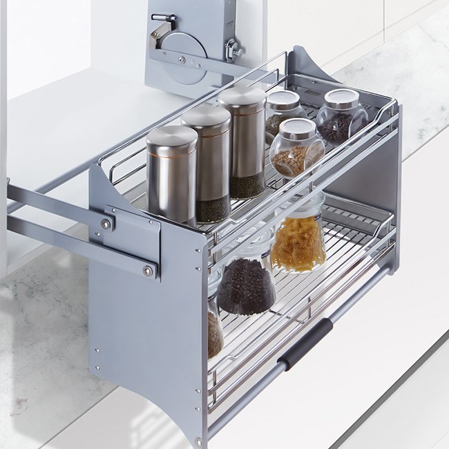 Competitive price kitchen cabinet lift pull down shelves rack basket cabinet organizer elevator