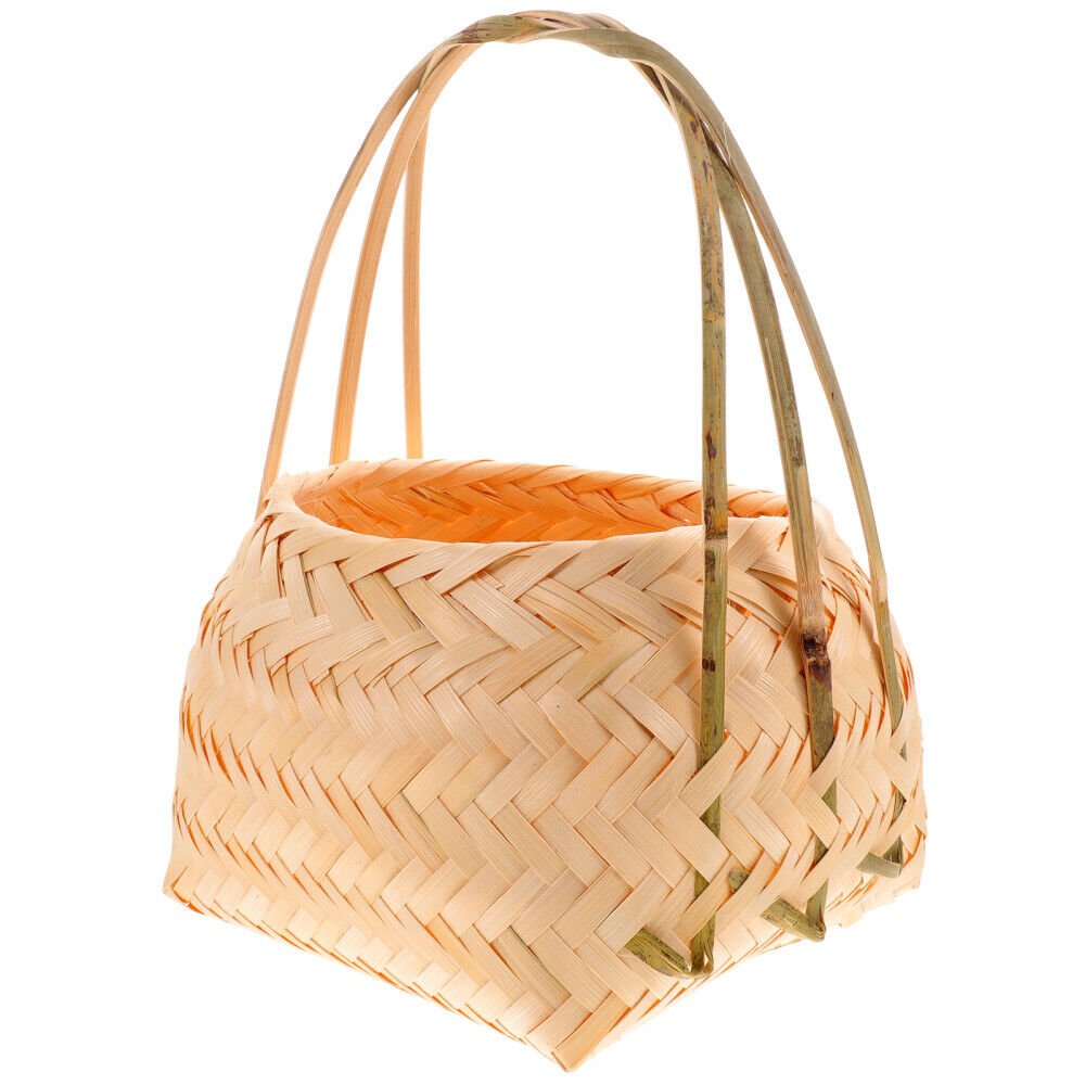 Natural Bamboo Basket with Handles Fruits Vegetables Organiser Flowers Decoration Wholesale High Quality Graceful Hand Weaved