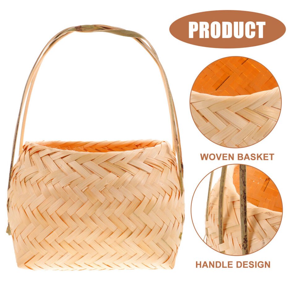 Natural Bamboo Basket with Handles Fruits Vegetables Organiser Flowers Decoration Wholesale High Quality Graceful Hand Weaved