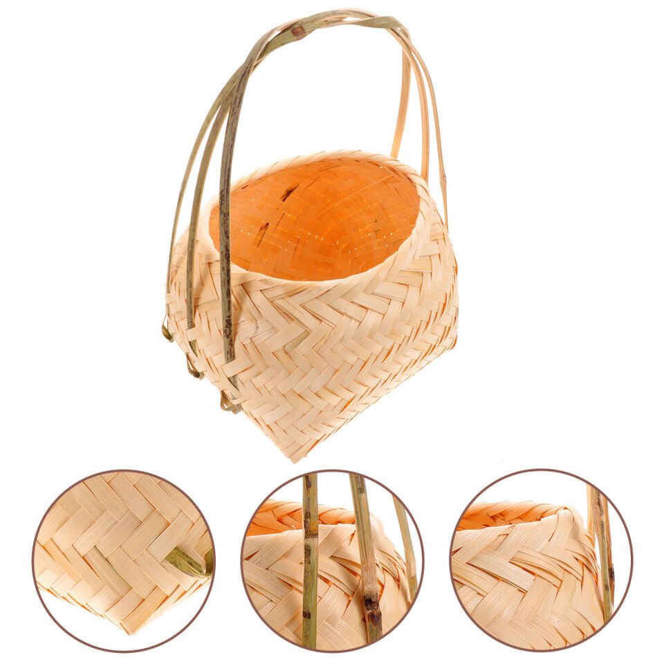 Natural Bamboo Basket with Handles Fruits Vegetables Organiser Flowers Decoration Wholesale High Quality Graceful Hand Weaved