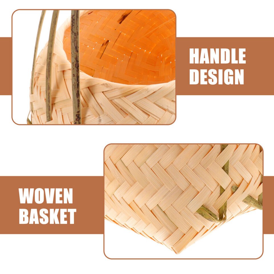 Natural Bamboo Basket with Handles Fruits Vegetables Organiser Flowers Decoration Wholesale High Quality Graceful Hand Weaved