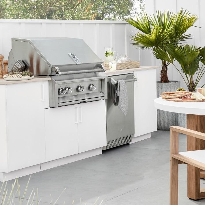 Luxury Modern Modular Prefab Built In Portable BBQ Outdoor Kitchen Cabinet Set With Grill and Fridge Under Pergola
