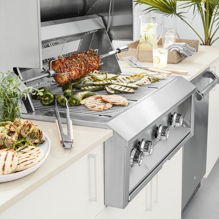 Luxury Modern Modular Prefab Built In Portable BBQ Outdoor Kitchen Cabinet Set With Grill and Fridge Under Pergola