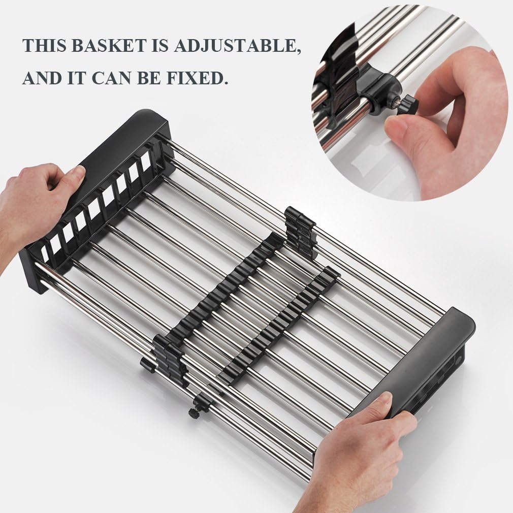 Kitchen Organizer Foldable Adjustable Kitchen Sink Dish Drying Rack Expandable Stainless Steel Storage Holders & Racks