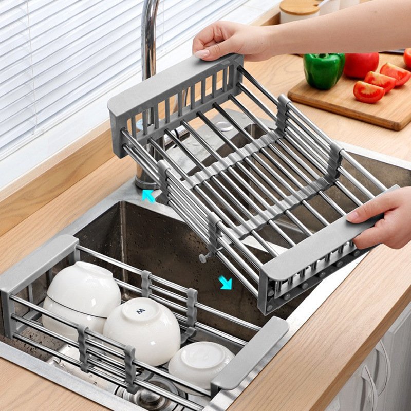 Kitchen Organizer Foldable Adjustable Kitchen Sink Dish Drying Rack Expandable Stainless Steel Storage Holders & Racks