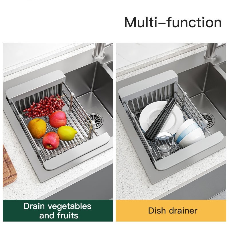 Kitchen Organizer Foldable Adjustable Kitchen Sink Dish Drying Rack Expandable Stainless Steel Storage Holders & Racks