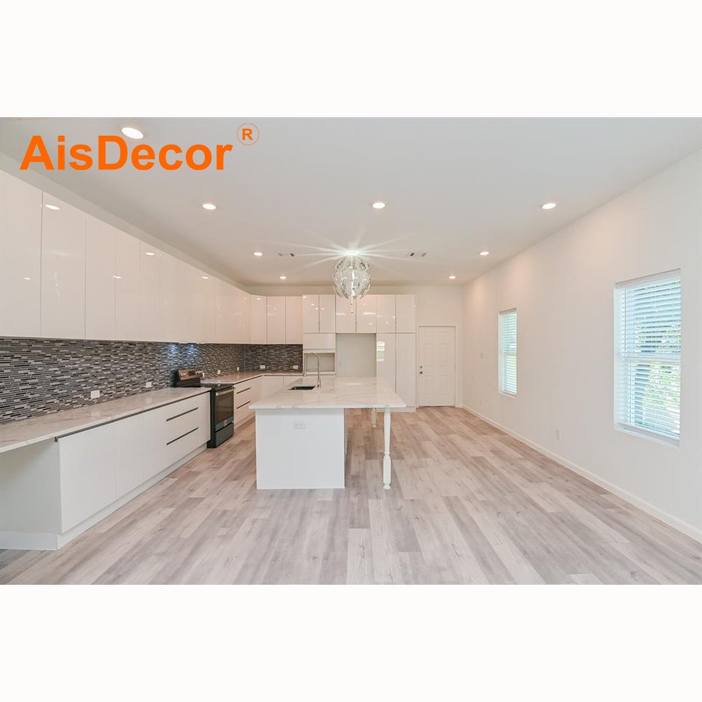 Modern American Standard Large Custom Design Flat Pack White Shaker Style Kitchen Cabinet with Backsplash and Drawer Basket