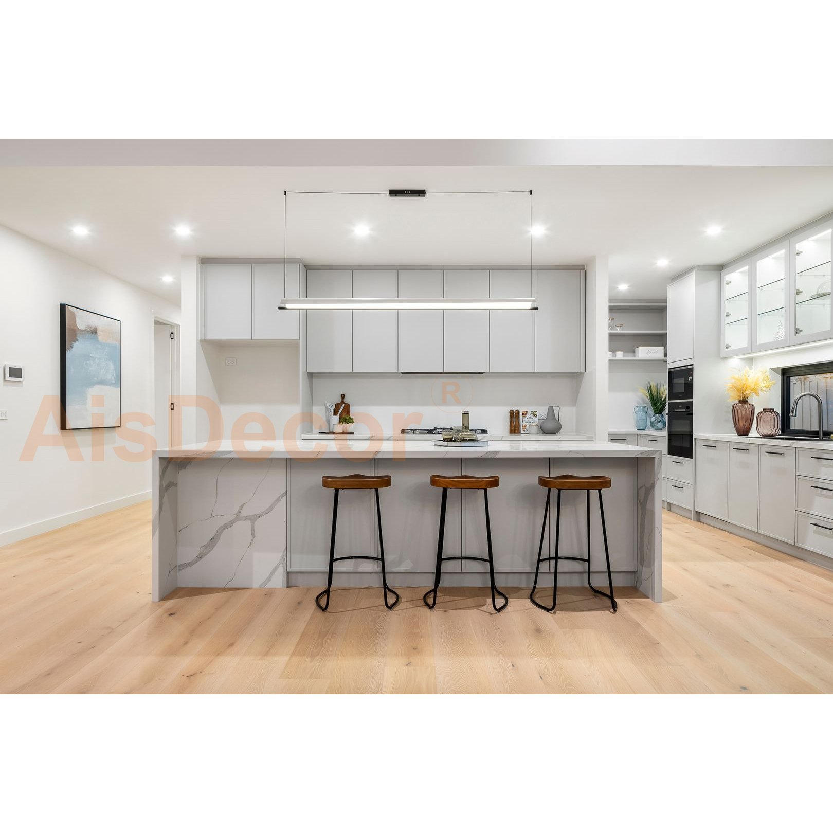 Modern American Standard Large Custom Design Flat Pack White Shaker Style Kitchen Cabinet with Backsplash and Drawer Basket