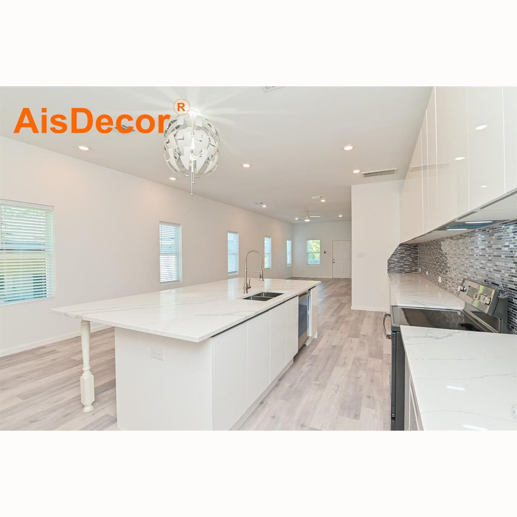Modern American Standard Large Custom Design Flat Pack White Shaker Style Kitchen Cabinet with Backsplash and Drawer Basket
