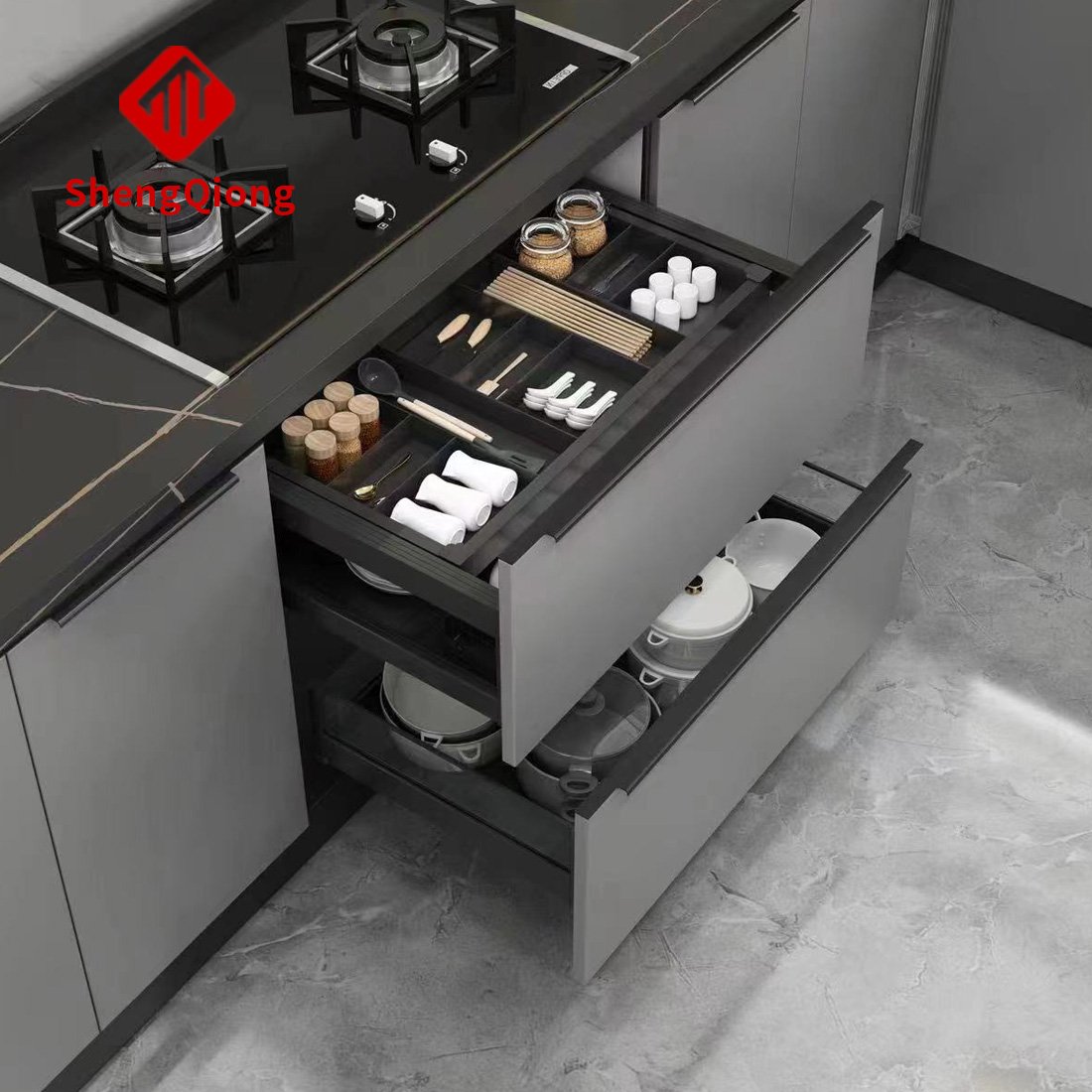 SHENGQIONG Kitchen Accessories Storage Aluminum Kitchen Pull out Basket Drawer Sliding Basket Cabinet Organizer Pots and Pans