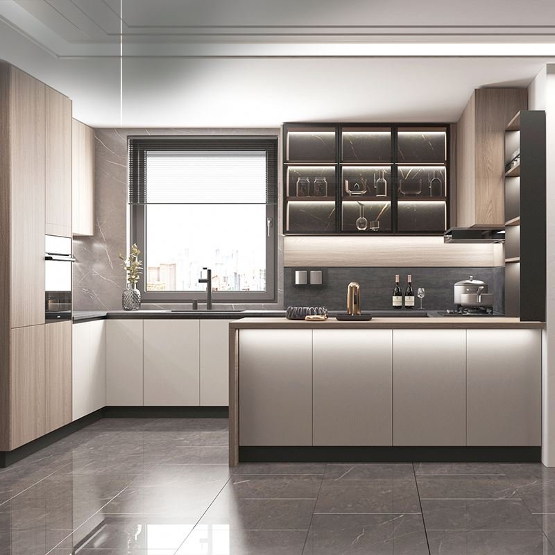 Italian Style Dark Kitchen Cabinet Furniture Prefabricated Custom Made Kitchen Islands Table Cabinet