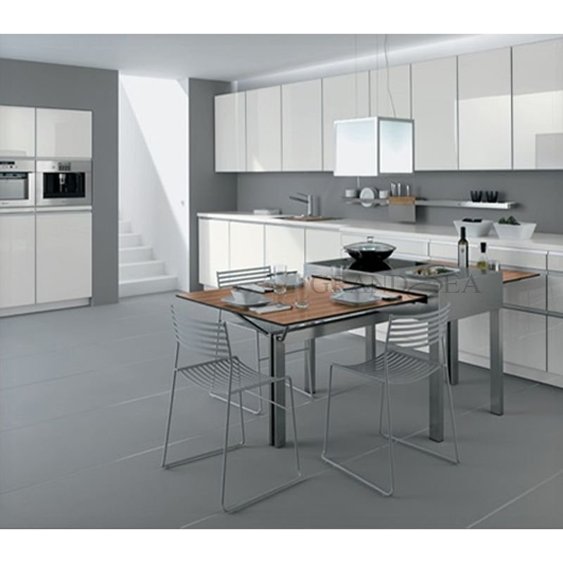 Contemporary Curved Shaped Ready to Assemble Lacquer Kitchen Cabinets with Island