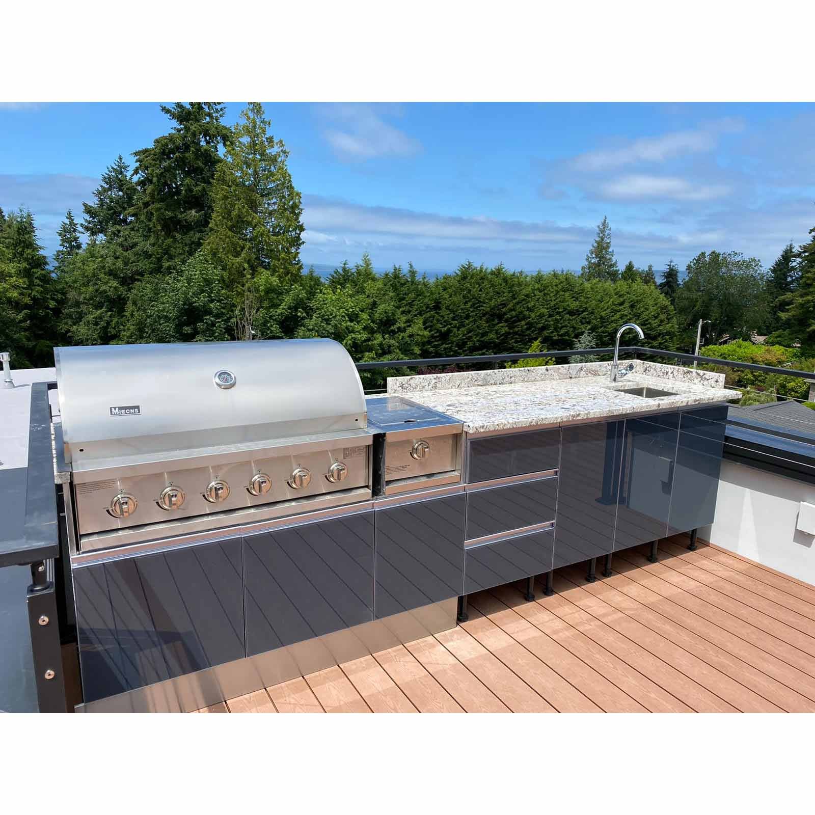 Vermonhouzz Dark grey Garden Outdoor Kitchen Cabinets With Glass door Outdoor bbq cabinet