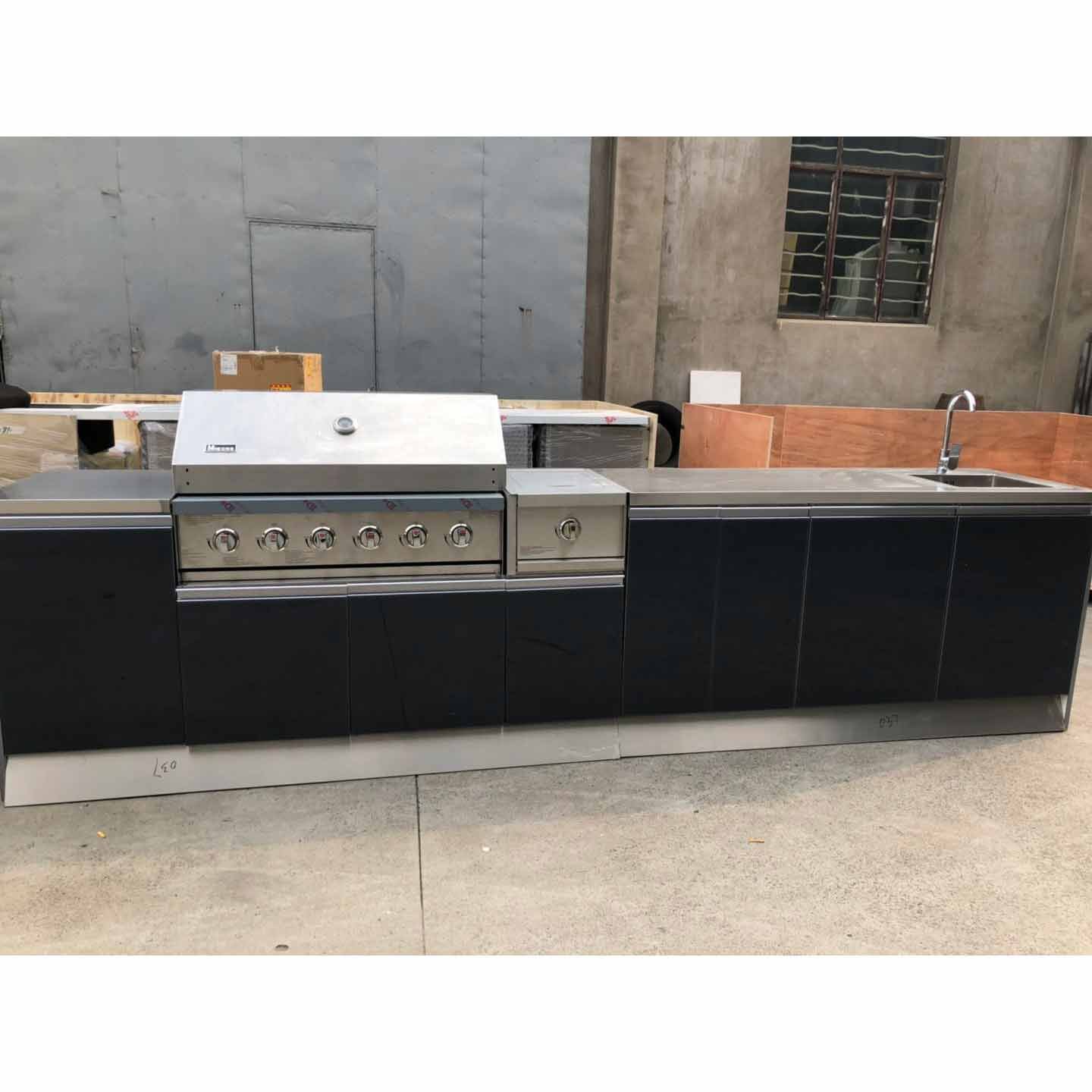 Vermonhouzz Dark grey Garden Outdoor Kitchen Cabinets With Glass door Outdoor bbq cabinet
