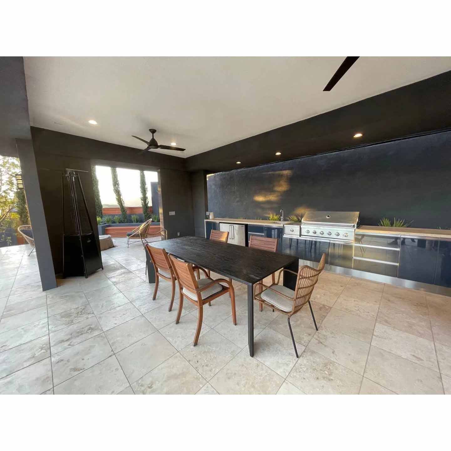 Vermonhouzz Dark grey Garden Outdoor Kitchen Cabinets With Glass door Outdoor bbq cabinet