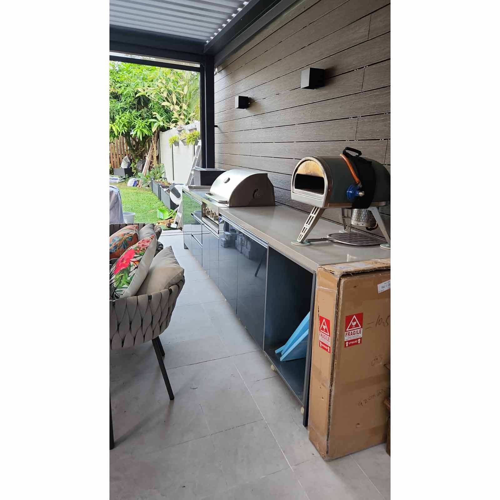 Vermonhouzz Dark grey Garden Outdoor Kitchen Cabinets With Glass door Outdoor bbq cabinet