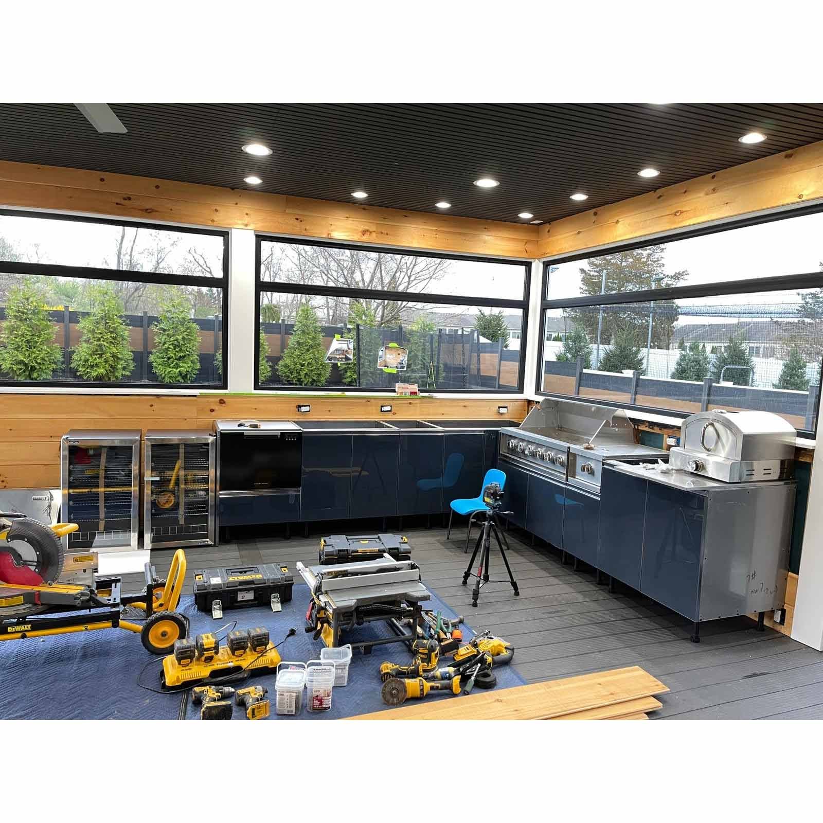 Vermonhouzz Dark grey Garden Outdoor Kitchen Cabinets With Glass door Outdoor bbq cabinet