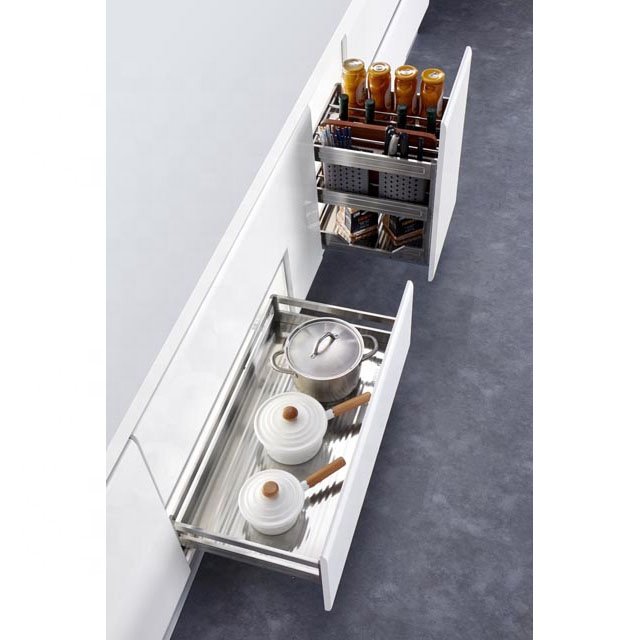 WELLMAX Kitchen Pull Out Storage Pull Out Three Side Drawer Basket Condiment Sliding Cabinet Dish Rack