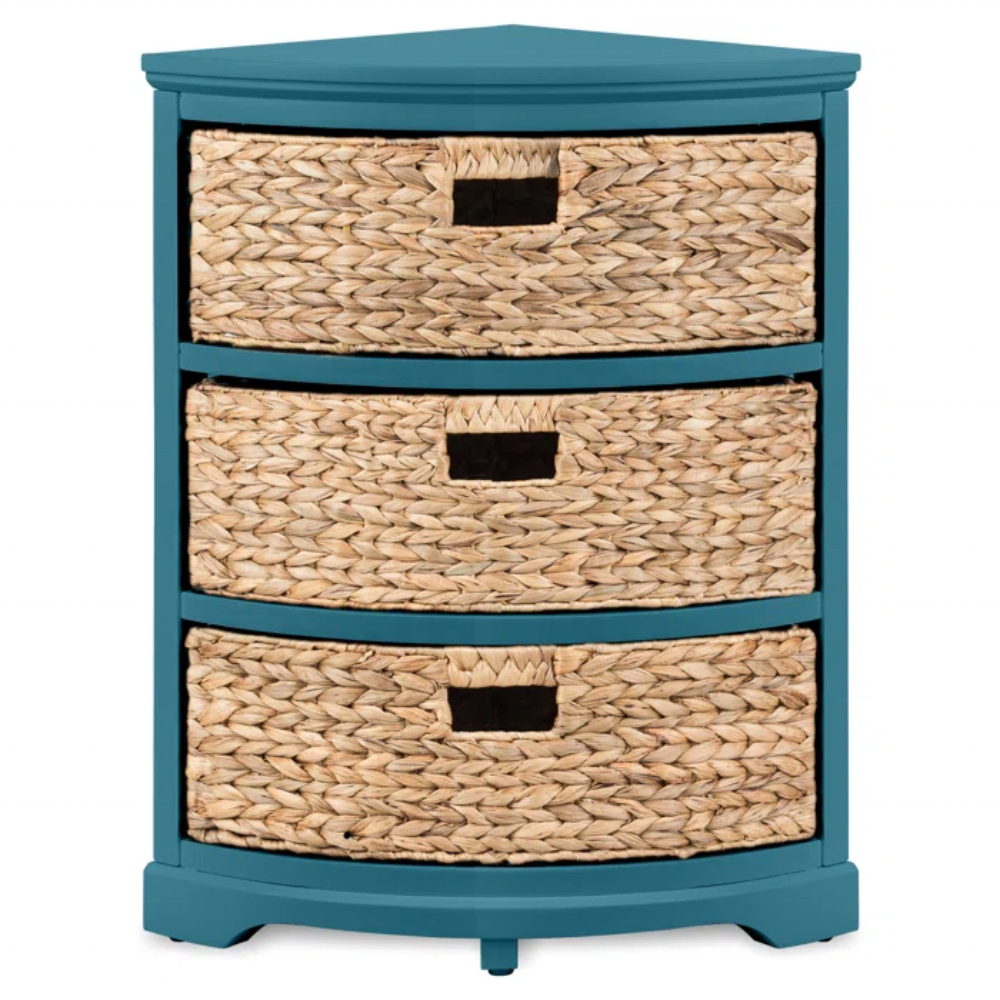 Wholesale Solid Wood 3 Drawer Corner Accent Chest with Water hyacinth Basket Room Furniture from Vietnam